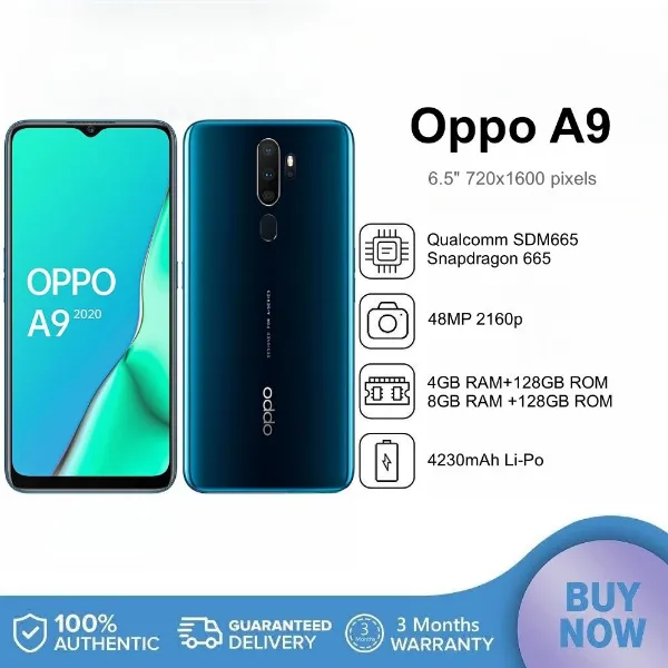 Second-hand 100% Original!!! OPPO A9 2020 6+128GB,Marine Green, Space Purple, Vanilla Mint,6.5 inches(Free Charger) 