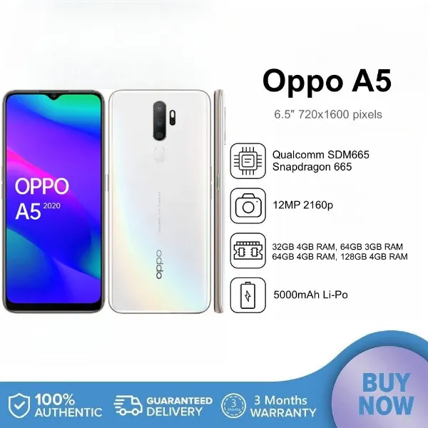 Second-hand Oppo A5 Original (4/64GB) Cellphone Mobile,6.5 inches Android Phone Full Screen Smartphone