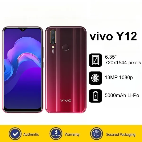  Vivo Y12 4G LTE ,3GB+64GB ,Aqua Blue, Burgundy Red,Phone 90% New Used Smartphone android,NETWORK	Technology	GSM / HSPA / LTE